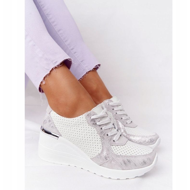 S.Barski Nahkaiset kiilakengät S.Barki Valko-Hopea valkoinen 1