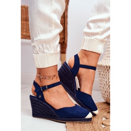 Naisten sandaalit punotulla kiilalla Big Star Navy Blue DD274A172 beige tummansininen 2