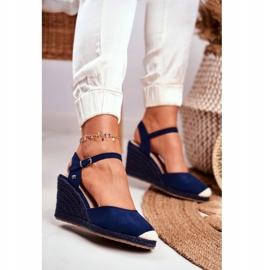 Naisten sandaalit punotulla kiilalla Big Star Navy Blue DD274A172 beige tummansininen 1