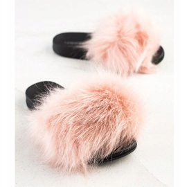 SHELOVET Tyylikkäät tossut turkiksella vaaleanpunainen 1