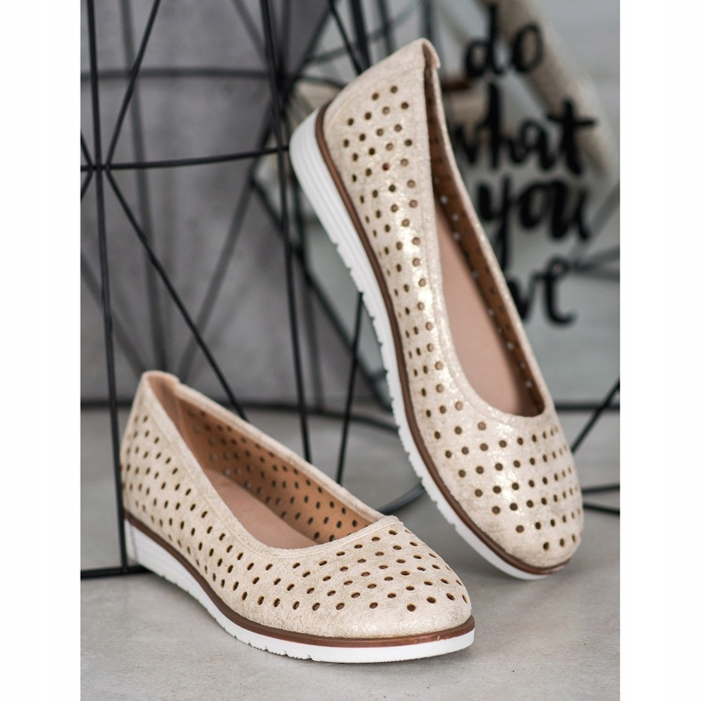 Kylie Avoimet ballerinat glitterillä beige kultainen 1