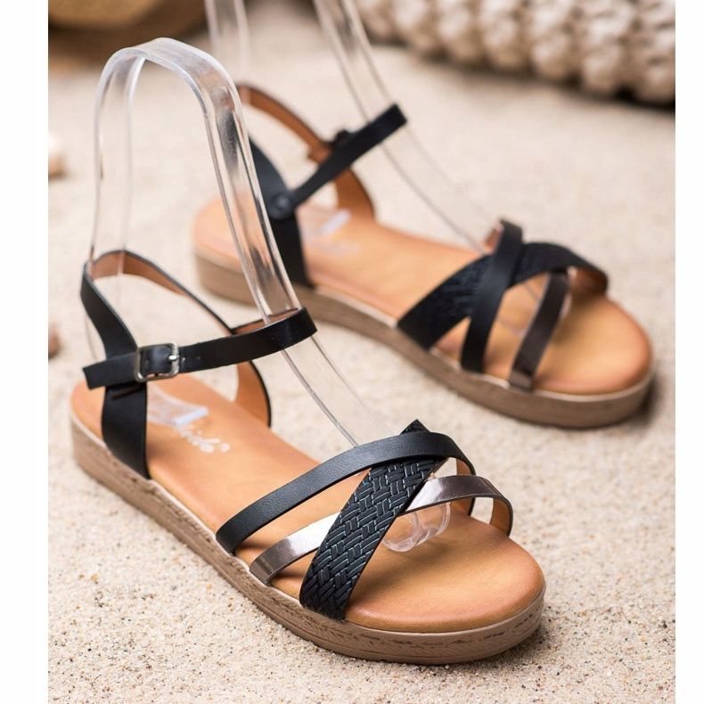 Weide Tyylikkäät ekologisesta nahasta valmistetut sandaalit musta 1