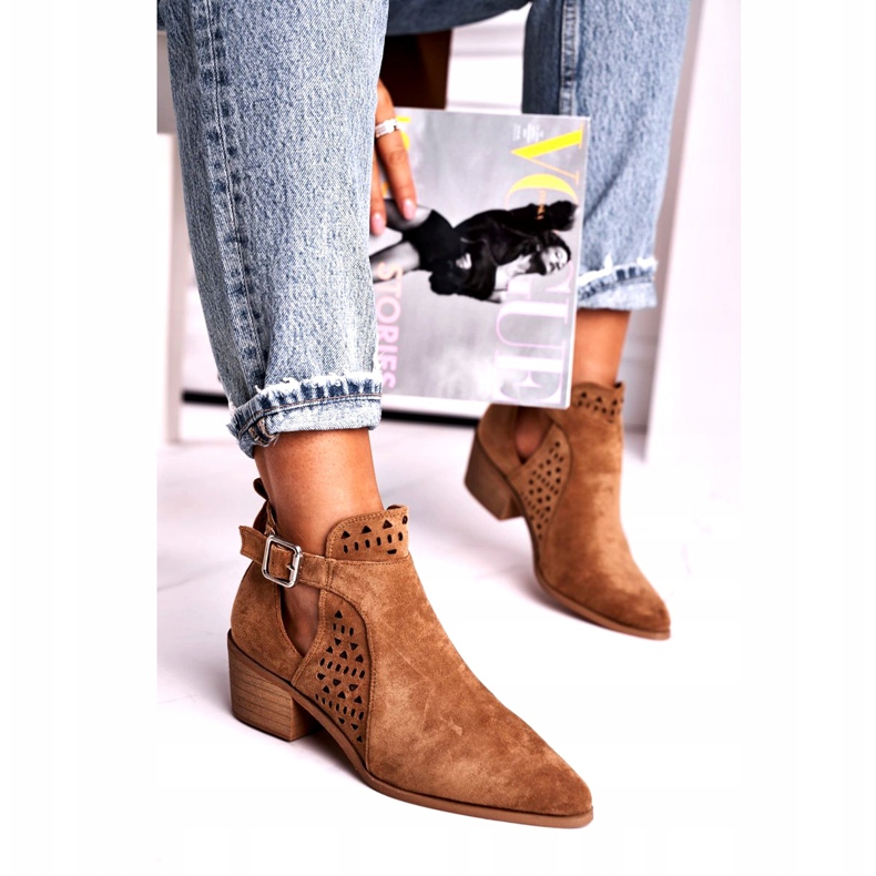 FB1 Naisten saappaat korkokengät mokkanahka solki Camel Esen ruskea 1