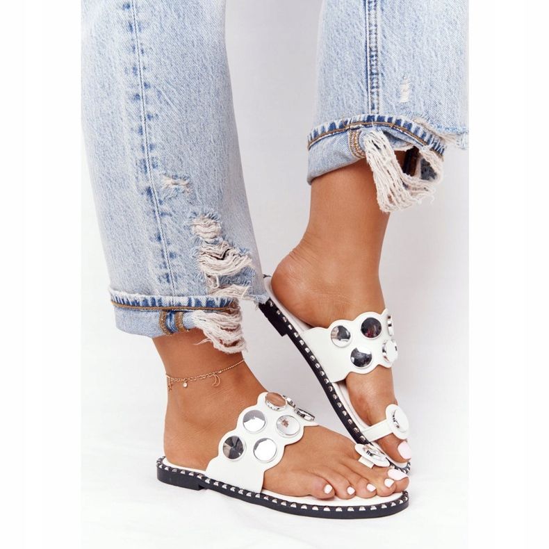 PS1 Nahkatossut tekojalokivillä Valkoinen Ava 2