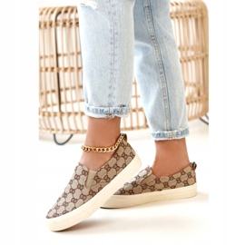 Naisten kirjautuneet lenkkarit Slip-On Khaki Challenge beige ruskea 4