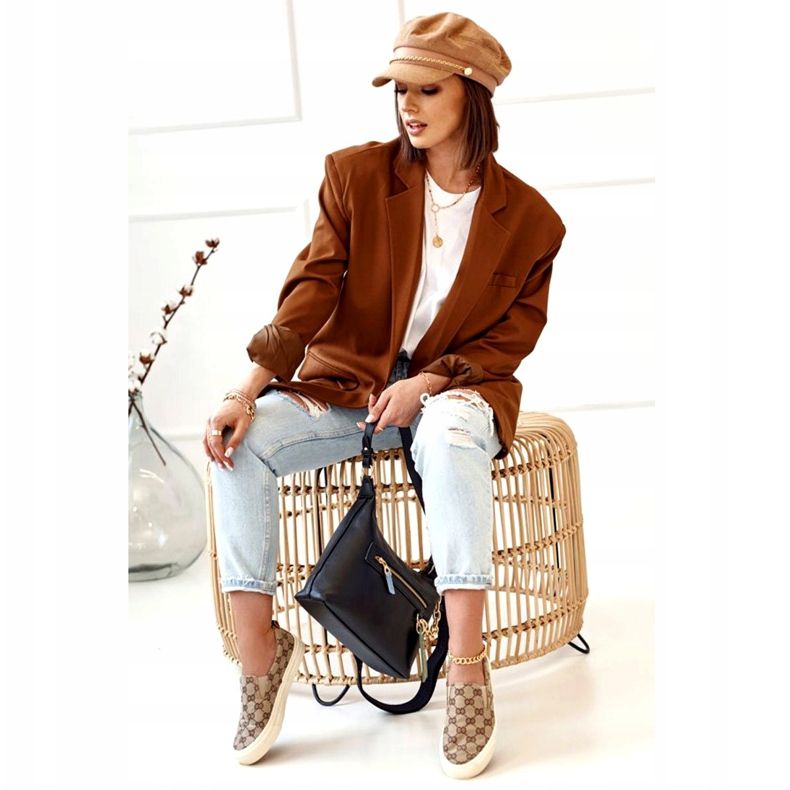 Naisten kirjautuneet lenkkarit Slip-On Khaki Challenge beige ruskea 5