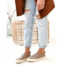 Naisten kirjautuneet lenkkarit Slip-On Khaki Challenge beige ruskea 1