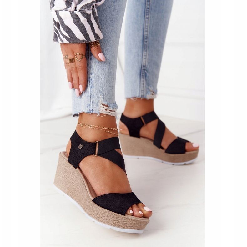 Nahkaiset kiilamaiset sandaalit Big Star FF276016 Musta 1