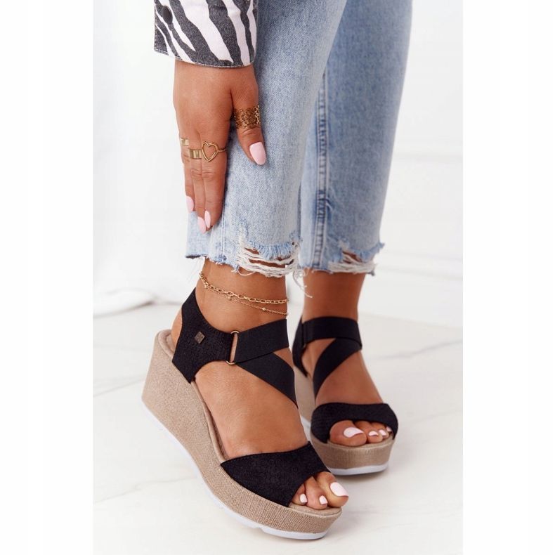 Nahkaiset kiilamaiset sandaalit Big Star FF276016 Musta 2