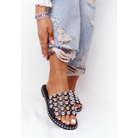 PS1 Avoimet nahkatossut tekojalokivillä, musta Alana 1