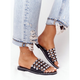 PS1 Avoimet nahkatossut tekojalokivillä, musta Alana 2