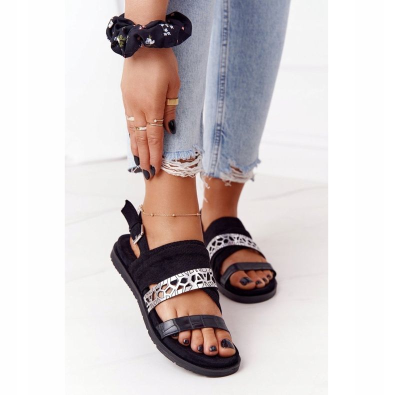 EVE Naisten Mokkanahka Sandaalit Musta ja Hopea Asturias 2