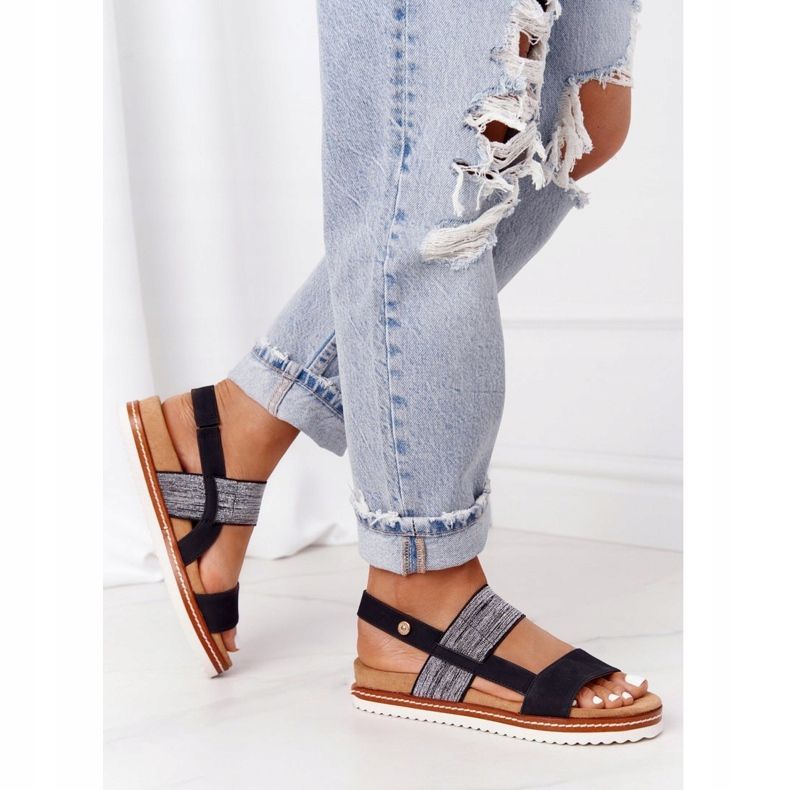 EVE Sandaalit, joissa hopea ranneke, musta Almeria 2