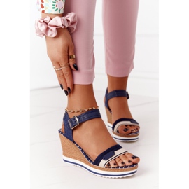 PG1 Tummansininen Tropical Wedge Sandaalit beige ruskea 2