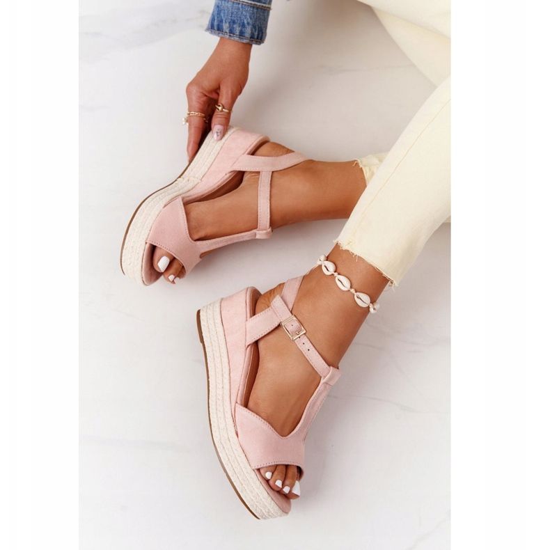 PG1 Vaaleanpunaiset Graciosa Wedge -sandaalit punoksilla ruskea vaaleanpunainen 1