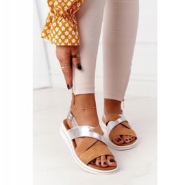 Mokkanahkaiset sandaalit Sergio Leone SK039 Beige ja Silver hopea 2