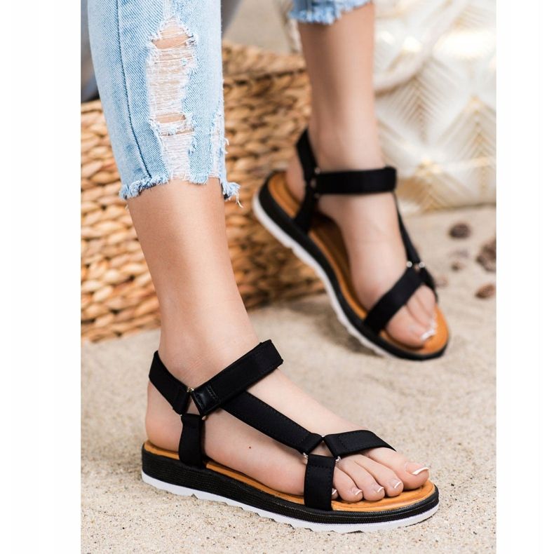 SHELOVET Muodikkaat sandaalit tarranauhalla musta 1