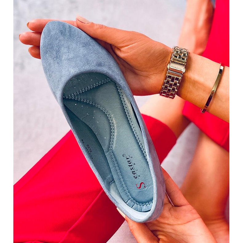 Sininen CC212P Sininen sileä mokkanahka ballerinat 2