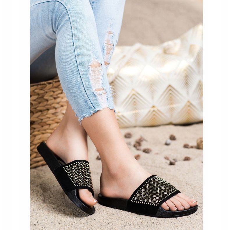 Evento Tyylikkäät tossut koristeilla musta 1