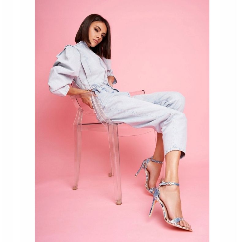 Lu Boo Naisten korkeakorkoiset sandaalit, sininen beige 1