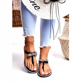 LU BOO Naisten kumitossut Musta Varvassandaalit Tekojalokivi Lou 2