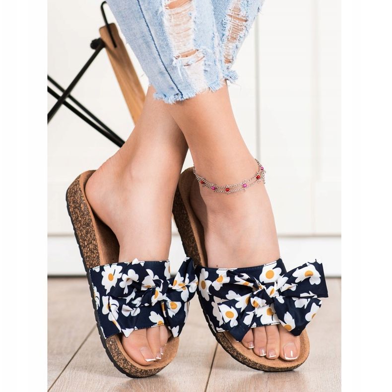 SHELOVET Muodikkaita tossuja kukilla laivastonsininen 1