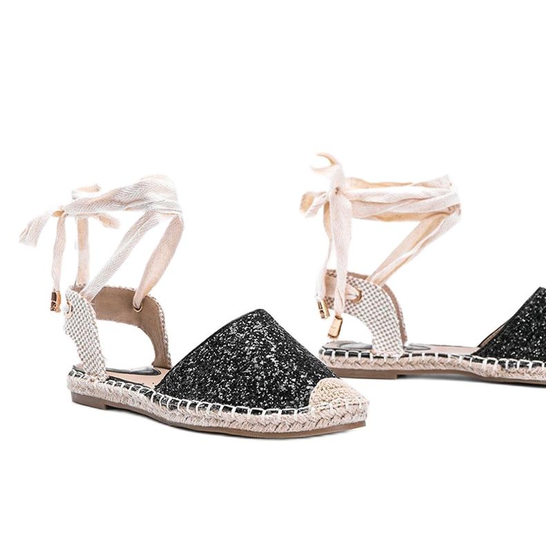 Mustat Cassandran sidotut brokadiset espadrillit beige 1