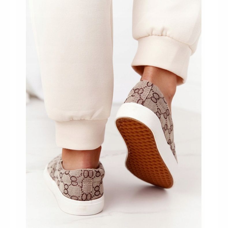 Naisten kirjautuneet lenkkarit Slip-On Khaki Challenge ruskea 2