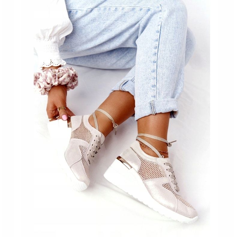 Nahka Wedge lenkkarit Mesh S.Barski Golden beige kultainen 5