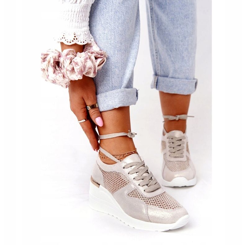 Nahka Wedge lenkkarit Mesh S.Barski Golden beige kultainen 2