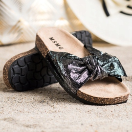 SHELOVET Kiiltävät tossut rusetilla musta 1