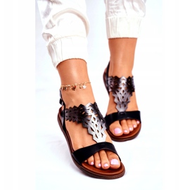 Naisten sandaalit Flat Sergio Leone Musta SK035 hopea 2