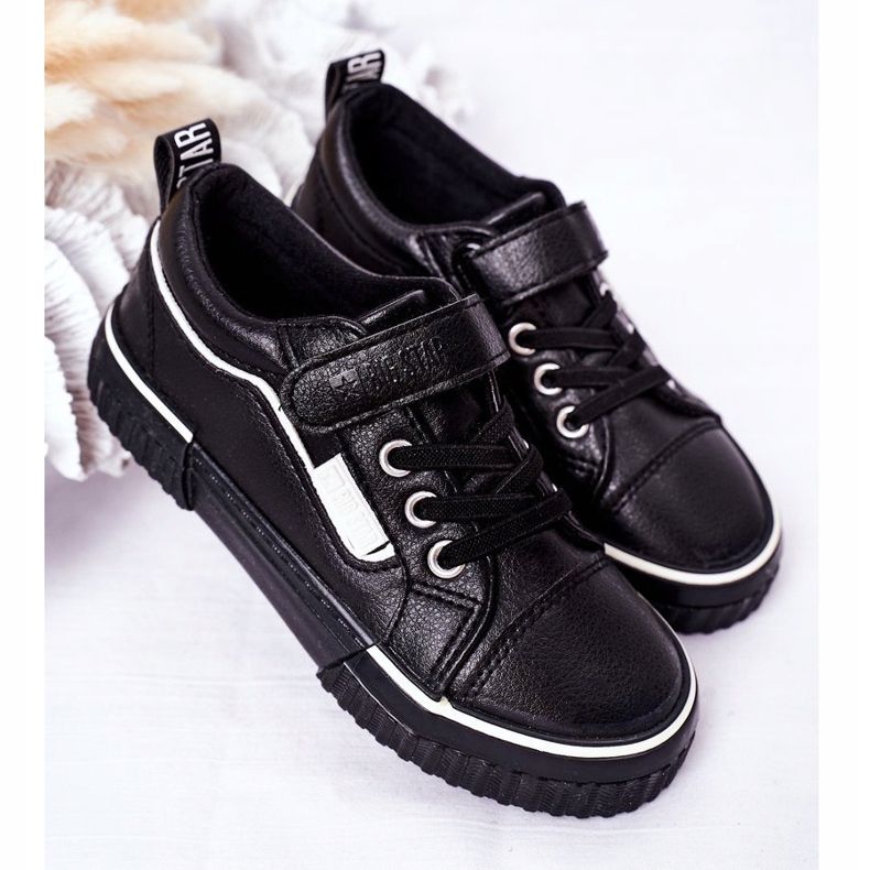 Lasten nahkaiset lenkkarit tarranauhalla Big Star HH374029 musta 2