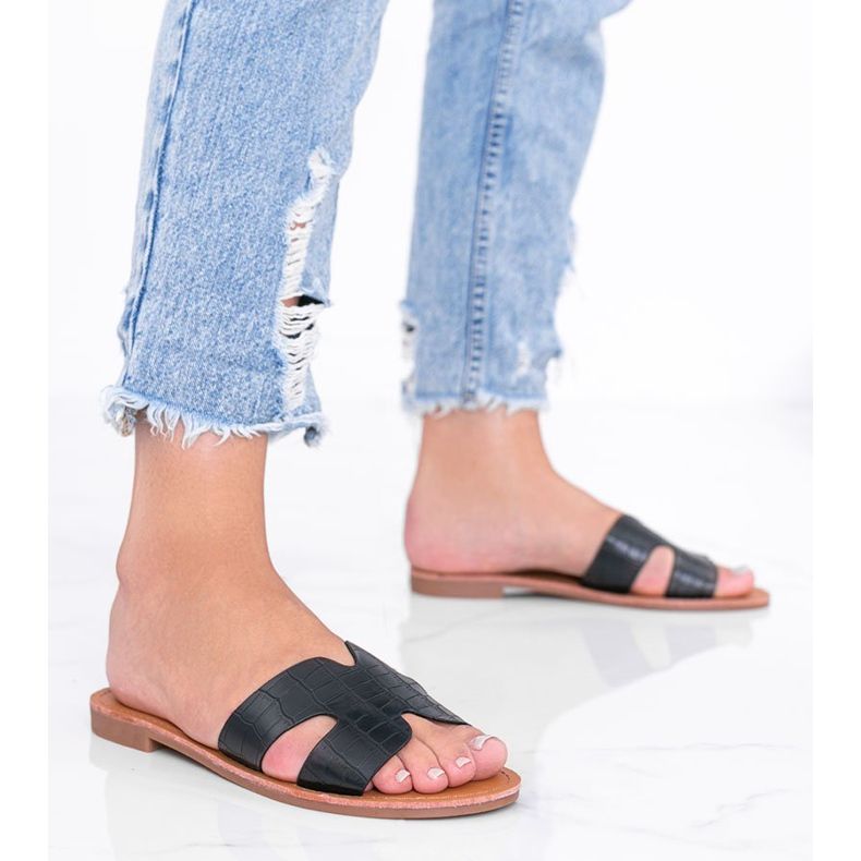 Mustat Phoenix -krokotiilinahkaiset tossut 1