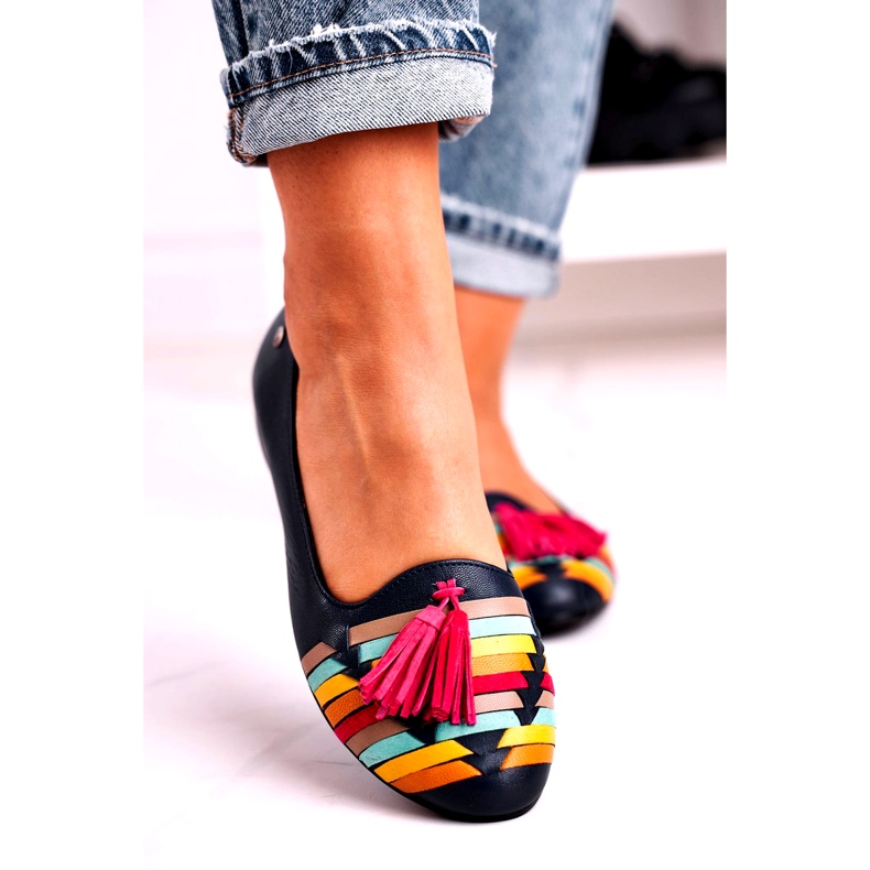 Maciejka-nahkabaleriinit, joissa on hapsut, tummansininen 04016-17 laivastonsininen monivärinen 3