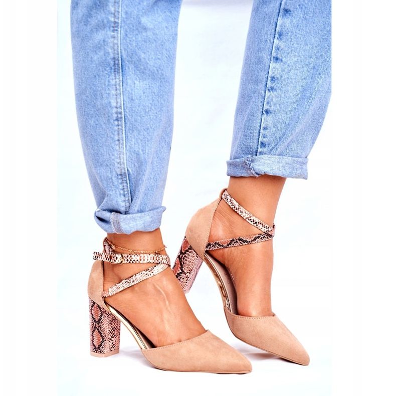 S.Barski Naisten Avokkaat kantapäällä Käärme Beige Yhdessä ruskea 2