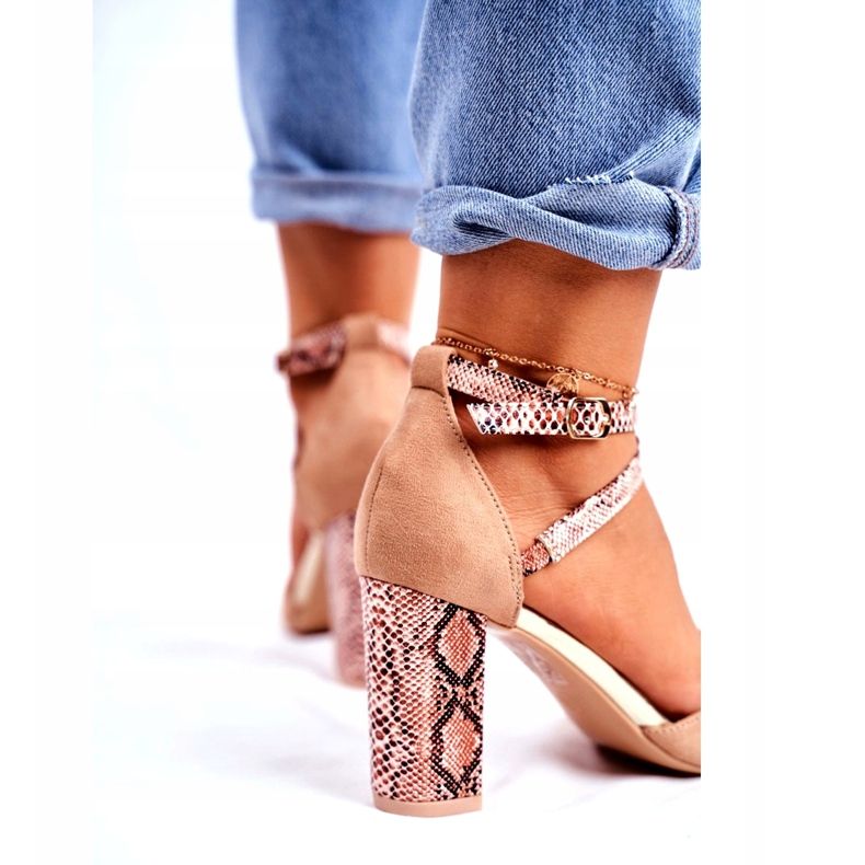 S.Barski Naisten Avokkaat kantapäällä Käärme Beige Yhdessä ruskea 3