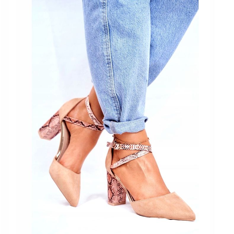 S.Barski Naisten Avokkaat kantapäällä Käärme Beige Yhdessä ruskea 4