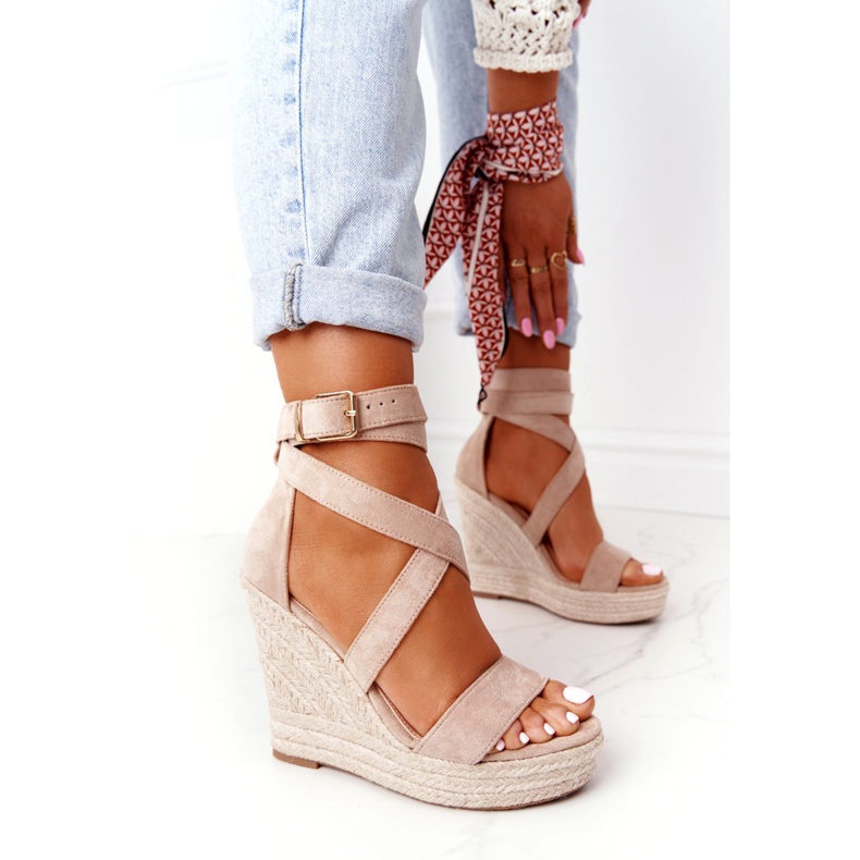 MSMG Beige Lanzarote Wedge sandaalit punoksilla 2