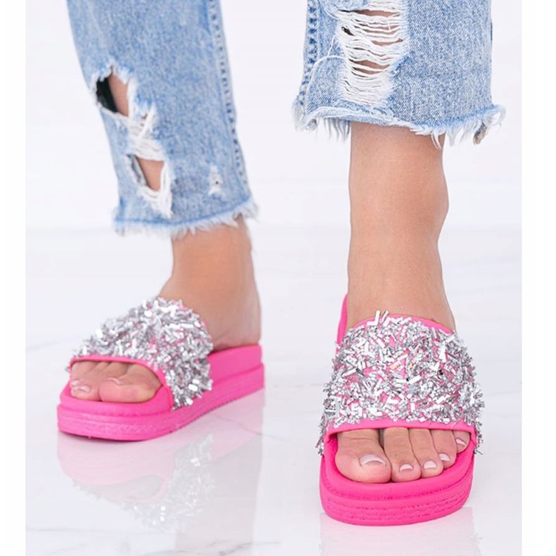 Love Bling vaaleanpunaiset neon -tossut, joissa on kuutio zirkonia vaaleanpunainen 1