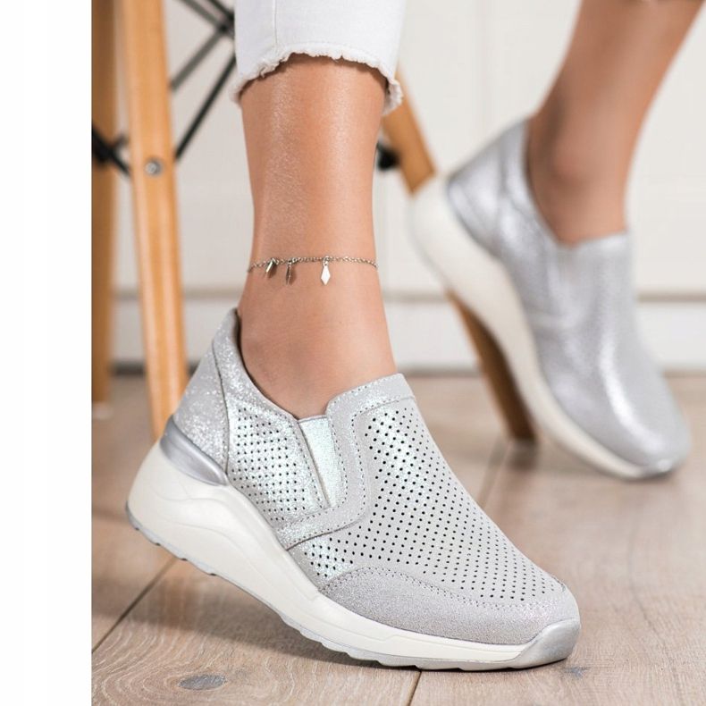 Goodin Nahkatossut glitterillä harmaa 1