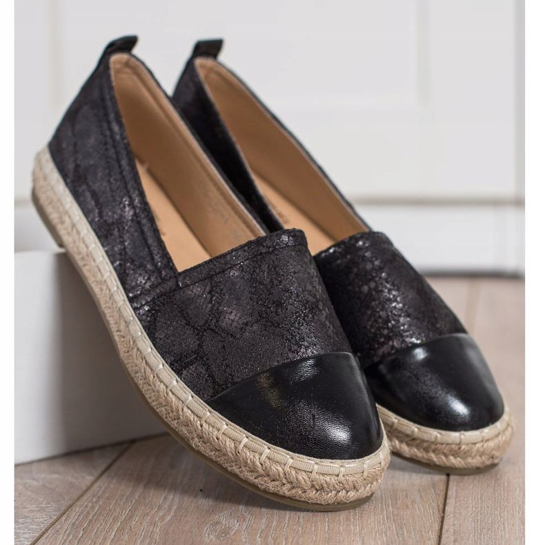 Bestelle Kiiltävät espadrillit Eco -nahalla musta 2
