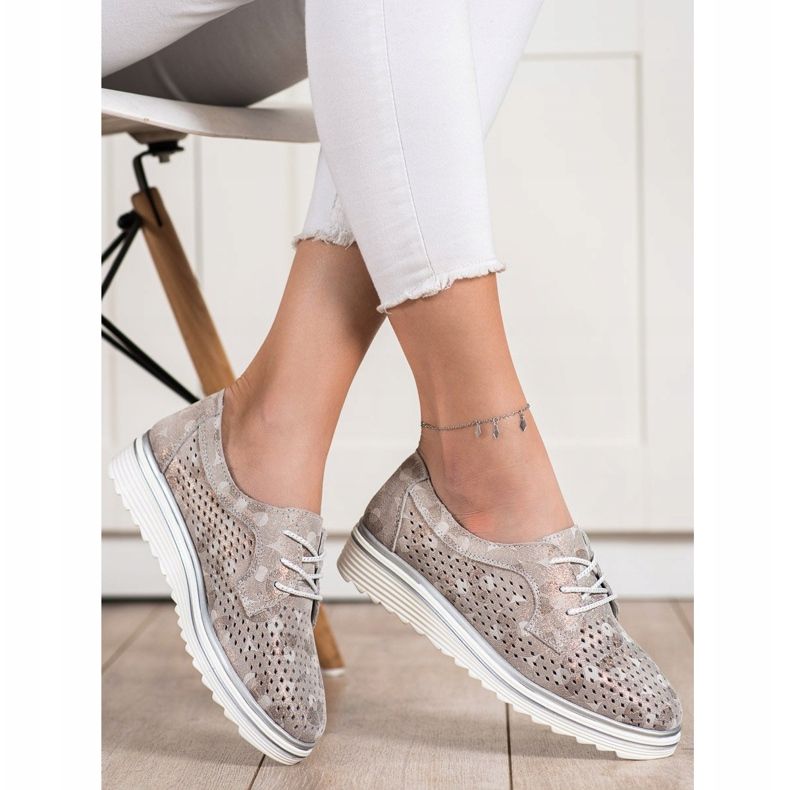 Goodin Avoimet nahkakengät beige ruskea kultainen 1