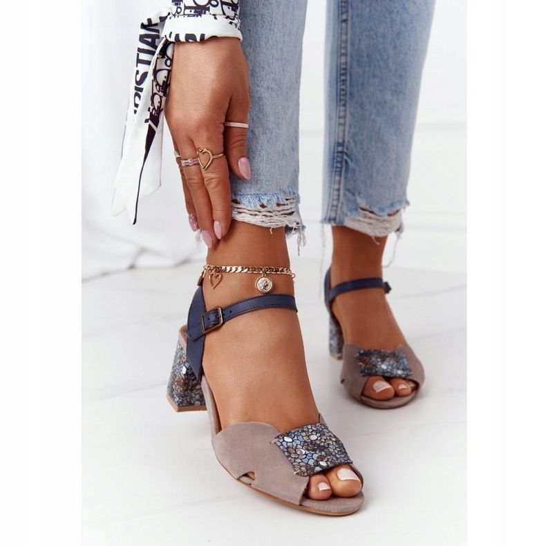 Nahkakorkoiset sandaalit Maciejka 04120-43 Beige-Navy Blue laivastonsininen 1