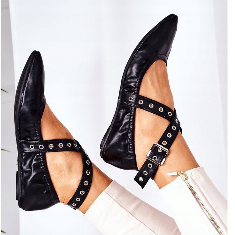 Taitellut nahkaiset Lu Boo -baleriinit musta 1