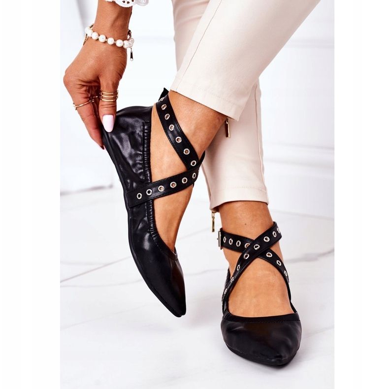 Taitellut nahkaiset Lu Boo -baleriinit musta 2