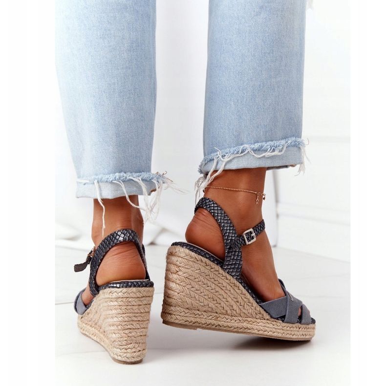 Nahkaiset kiilamaiset sandaalit Big Star HH274378 Hopea harmaa 2