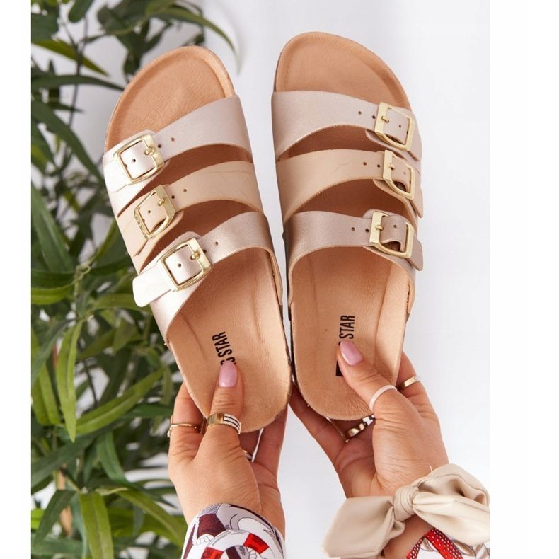 Nahkaprofiilitossut Big Star HH274585 Beige ja kulta kultainen 1