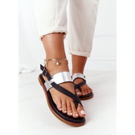 Nahka Sandaalit Varvastossut Big Star HH274712 Musta ja hopea 2