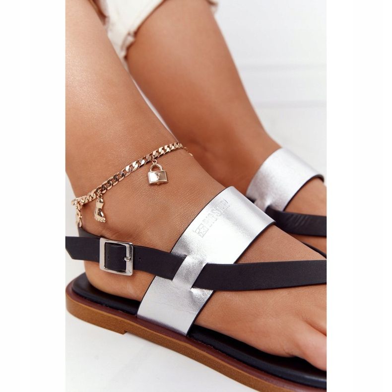 Nahka Sandaalit Varvastossut Big Star HH274712 Musta ja hopea 1